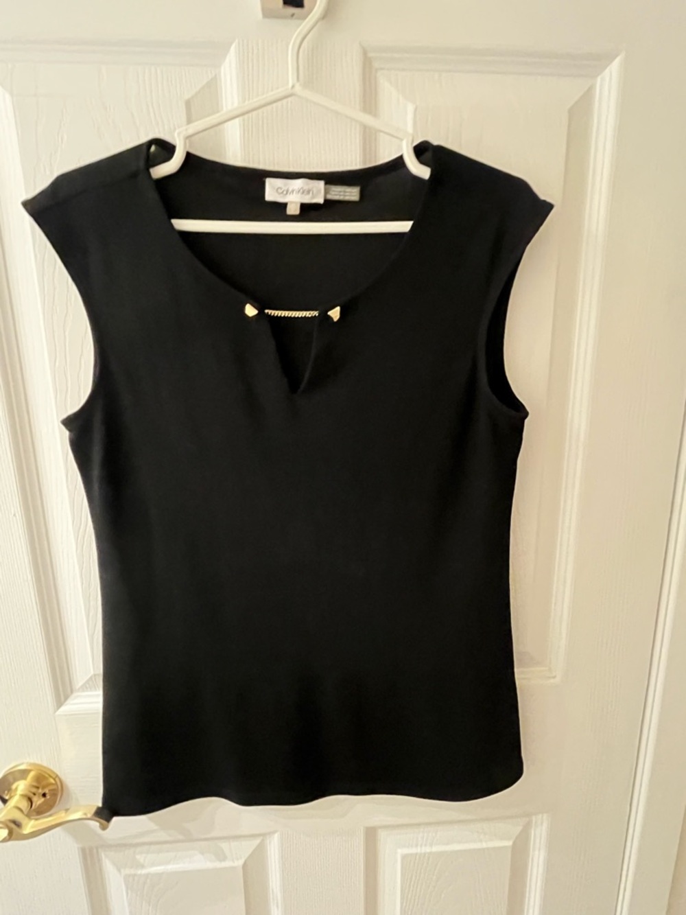 Calvin Klein Black Sleeveless Top with Gold Accent Chain